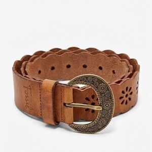 Fossil Patchwork Floral Station Leather Belt Perforated Small